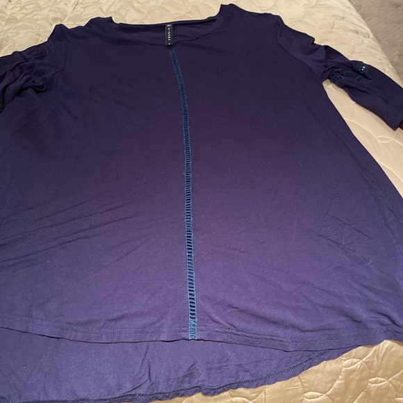 Navy blouse with interesting bell sleeves - Picture 2 of 2